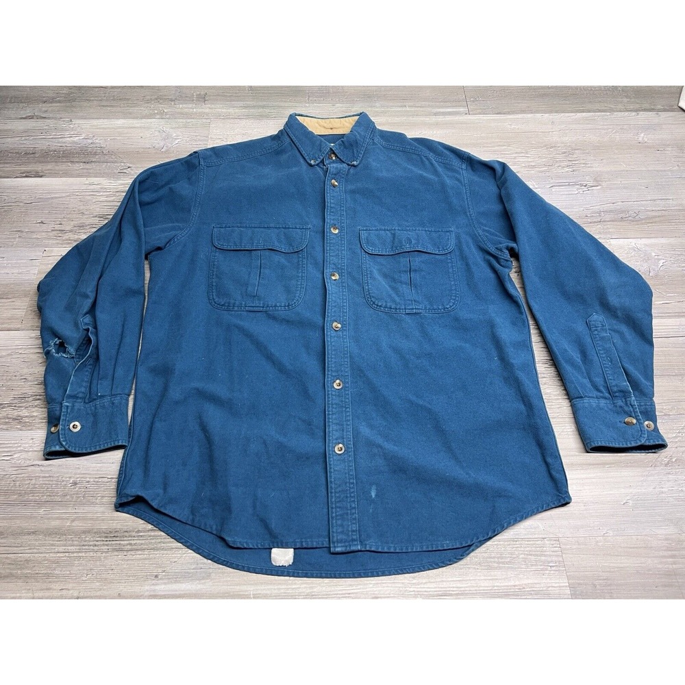 Vintage Cabelas Deerskin Soft Button Down Shirt Outdoors Hunting Teal M Distress